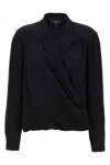Theory Black Blouse With Peak Revers And Crossover Neck In Black