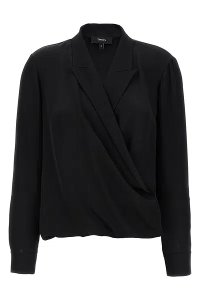 THEORY THEORY 'PK LABEL WRAP' BLOUSE