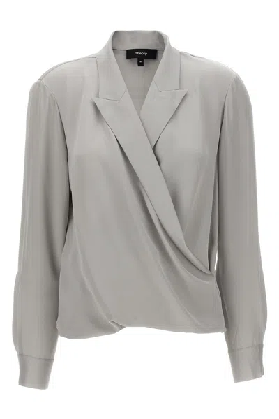 THEORY THEORY 'PK LABEL WRAP' BLOUSE