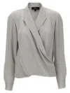 Theory Metallic Blouse With Peak Revers And Crossover Neck In Gray