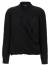 Theory Black Blouse With Peak Revers And Crossover Neck In Black