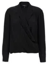 Theory Black Blouse With Peak Revers And Crossover Neck In Black