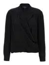 Theory Black Blouse With Peak Revers And Crossover Neck In Black