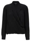 Theory Black Blouse With Peak Revers And Crossover Neck In Black