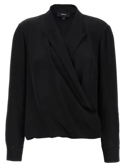 THEORY THEORY 'PK LABEL WRAP' BLOUSE