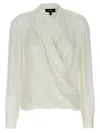 Theory White Blouse With Peak Revers And Crossover Neck In White