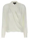Theory White Blouse With Peak Revers And Crossover Neck In White