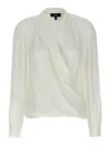Theory White Blouse With Peak Revers And Crossover Neck In White