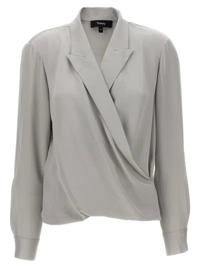 Theory Pk Label Wrap Shirt And Blouse Gray