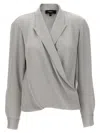Theory Metallic Blouse With Peak Revers And Crossover Neck In Gray