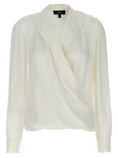 THEORY PK LABEL WRAP SHIRT, BLOUSE WHITE