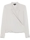 Theory Metallic Blouse With Peak Revers And Crossover Neck In Grey