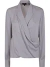 Theory 'pk Label Wrap' Blouse In M Platinum