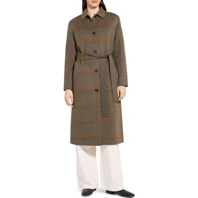 Theory Plaid Belted Wool & Cashmere Coat In Brown
