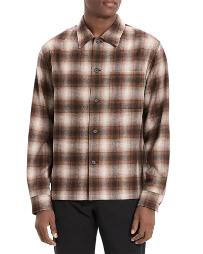 Theory Plaid Button Down Overshirt In Brown