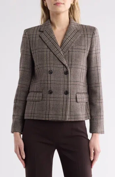 Theory Plaid Double Breasted Blazer In Brown Multi