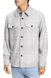 Theory Plaid Flannel Button-up Overshirt In Light Grey Melange
