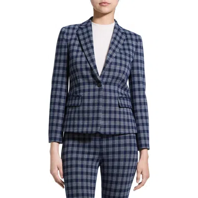 Theory Plaid One-button Blazer In Blue