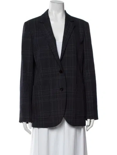 Pre-owned Theory Plaid Print Blazer In Blue