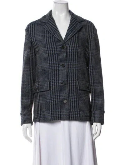Pre-owned Theory Plaid Print Blazer In Blue