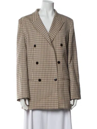 Pre-owned Theory Plaid Print Blazer In Brown