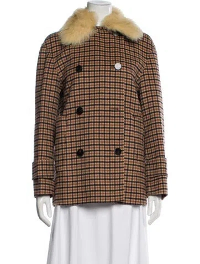 Pre-owned Theory Plaid Print Blazer In Brown