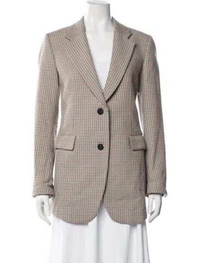 Pre-owned Theory Plaid Print Blazer In Brown