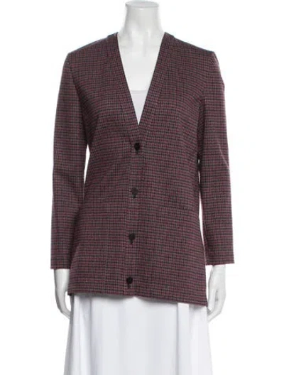 Pre-owned Theory Plaid Print Blazer In Burgundy