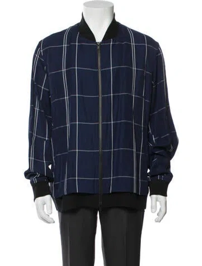 Pre-owned Theory Plaid Print Bomber Jacket In Blue