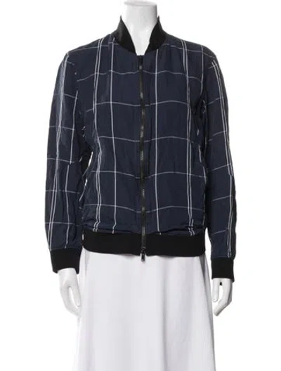 Pre-owned Theory Plaid Print Bomber Jacket In Blue