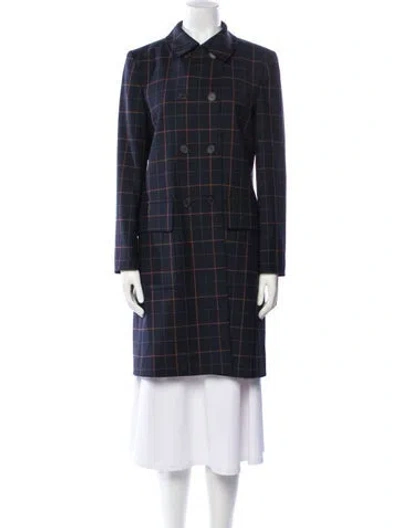Pre-owned Theory Plaid Print Coat In Blue