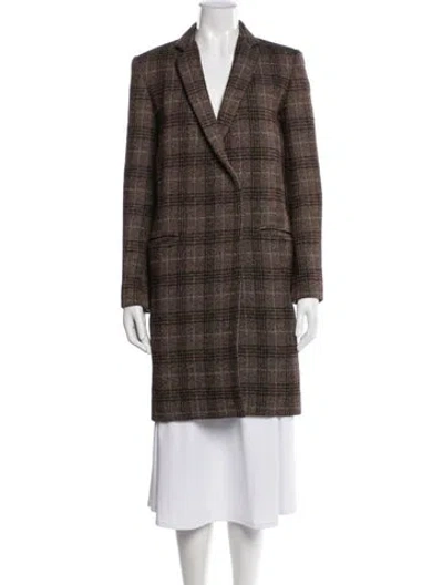 Pre-owned Theory Plaid Print Coat In Brown