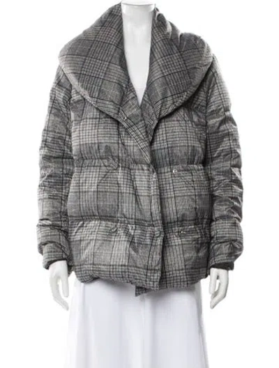 Pre-owned Theory Plaid Print Down Jacket In Gray