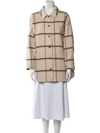 Pre-owned Theory Plaid Print Faux Fur Jacket In Brown