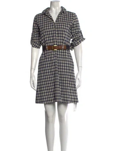 Pre-owned Theory Plaid Print Knee-length Dress In Blue