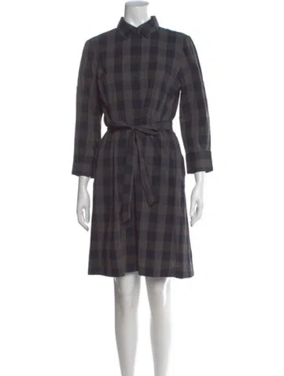Pre-owned Theory Plaid Print Knee-length Dress In Gray