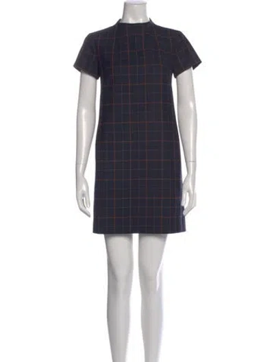 Pre-owned Theory Plaid Print Mini Dress In Blue