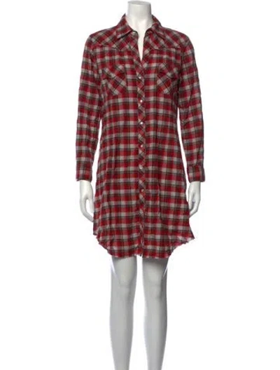 Pre-owned Theory Plaid Print Mini Dress In Red