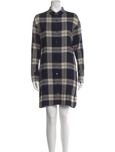 Pre-owned Theory Plaid Print Mini Dress W/ Tags In Blue
