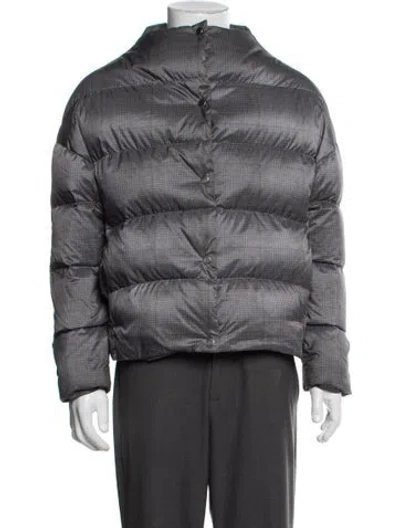 Pre-owned Theory Plaid Print Puffer Coat In Grey
