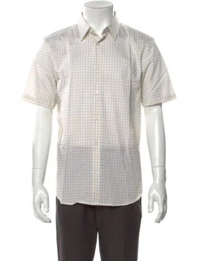 Pre-owned Theory Plaid Print Short Sleeve Shirt W/ Tags In Yellow