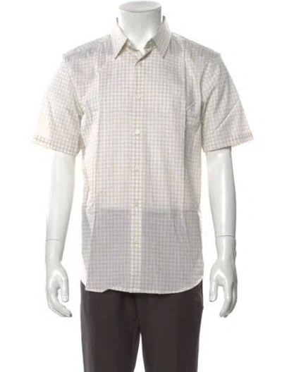 Pre-owned Theory Plaid Print Short Sleeve Shirt W/ Tags In Yellow