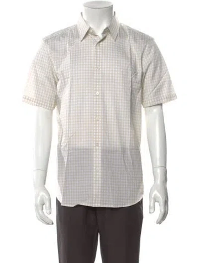 Pre-owned Theory Plaid Print Short Sleeve Shirt W/ Tags In Yellow