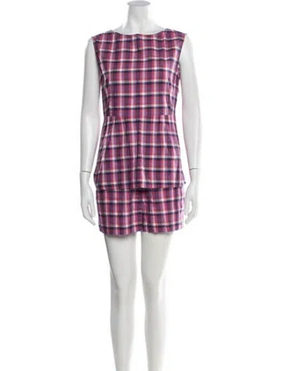 Pre-owned Theory Plaid Print Skirt Set In Neutral