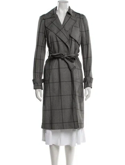 Pre-owned Theory Plaid Print Trench Coat In Gray