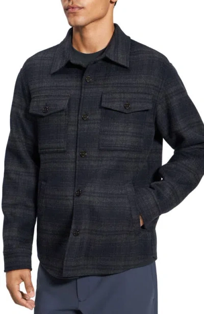 Theory Men's Wool-cashmere Plaid Overshirt In Baltic Multi