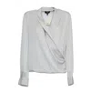 Theory Platinum Blouse With V-neck And Lapel Wrap