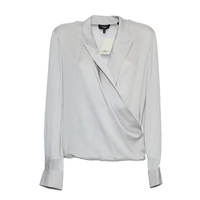 Theory Platinum Blouse With V-neck And Lapel Wrap