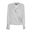 Theory Metallic Blouse With Peak Revers And Crossover Neck In White