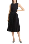 Theory Combo Satin Pleated Dress In Black